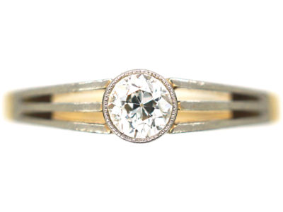 Art Deco 18ct Gold & Platinum, Diamond Solitaire Ring