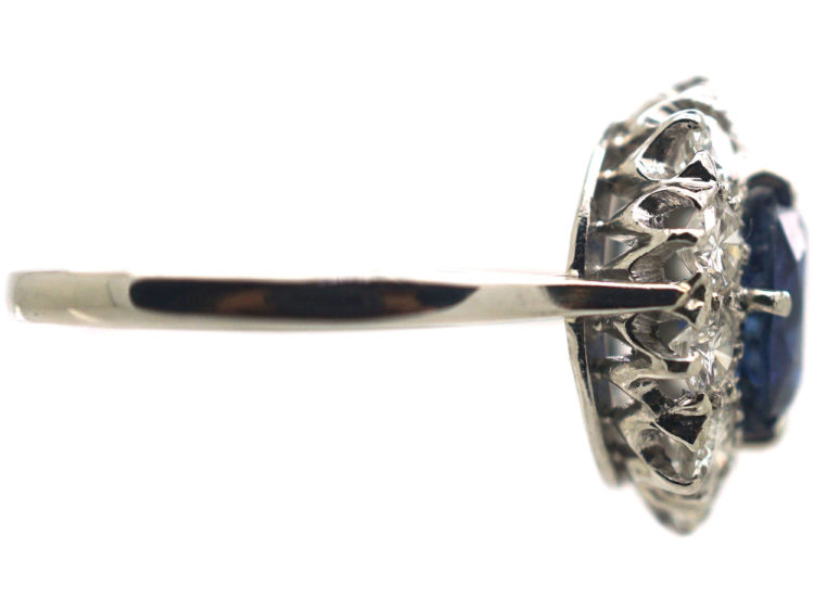 Mid-Century Platinum Sapphire & Diamond Cluster Ring