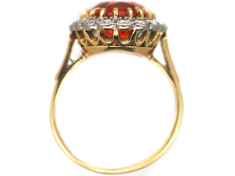 18ct Gold Fire Opal & Diamond Oval Cluster Ring