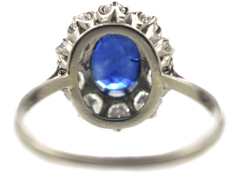 Mid-Century Platinum Sapphire & Diamond Cluster Ring