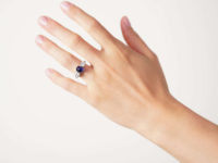 Art Deco Platinum, Cabochon Sapphire & Diamond Three Stone Ring