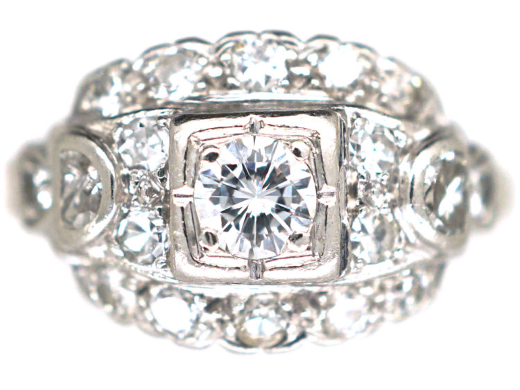 Art Deco 14ct White Gold & Diamond Ring