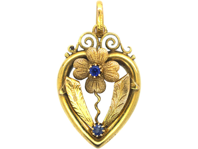Edwardian 15ct Gold & Sapphire Heart Shaped Pendant