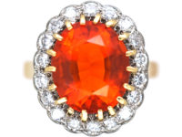18ct Gold Fire Opal & Diamond Oval Cluster Ring