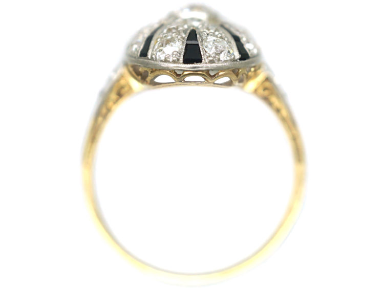 Art Deco 18ct Gold & Platinum Diamond & Onyx Oval Ring