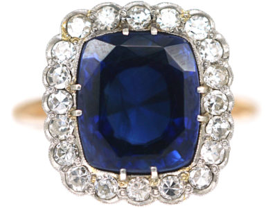 18ct Gold, Ceylon Sapphire & Diamond Cluster Ring