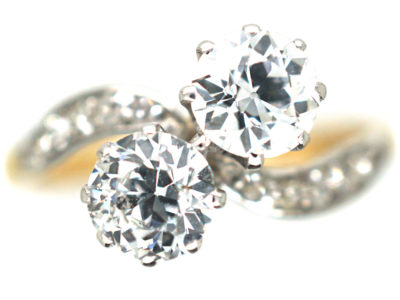 Edwardian 18ct Gold & Platinum, Two Stone Diamond Crossover Ring