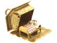 Swiss Chalet 14ct Gold & Enamel Charm with Couple in Bed Inside