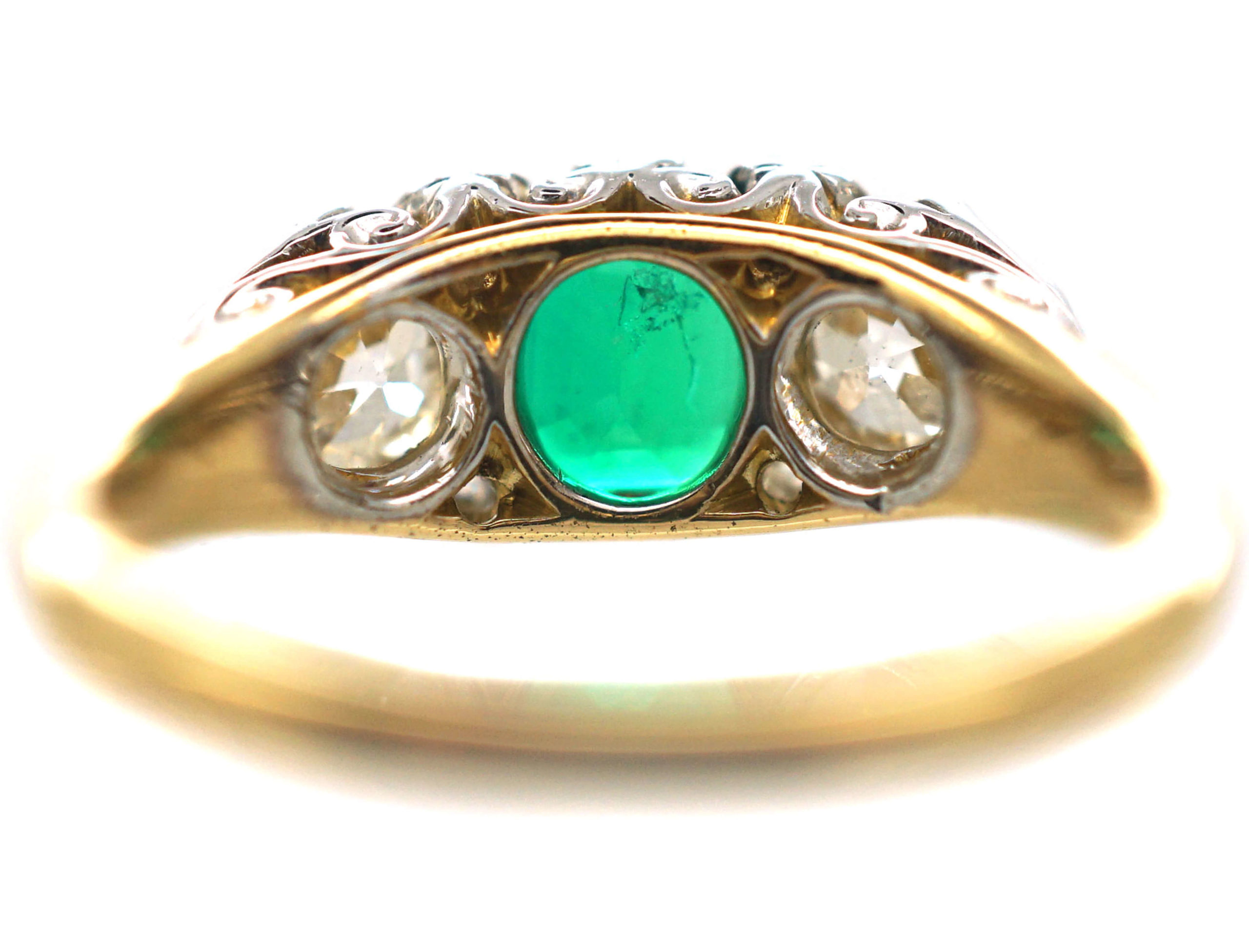 Victorian 18ct Gold, Emerald & Diamond Three Stone Carved Half Hoop ...