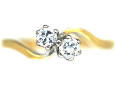 Edwardian 18ct Gold & Platinum, Two Stone Diamond Twist Ring