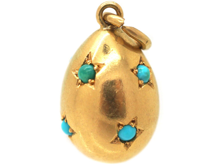 Edwardian 15ct Gold Egg Pendant set with Turquoise