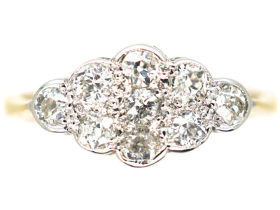 Edwardian 18ct Gold & Platinum Diamond Oval Cluster Ring