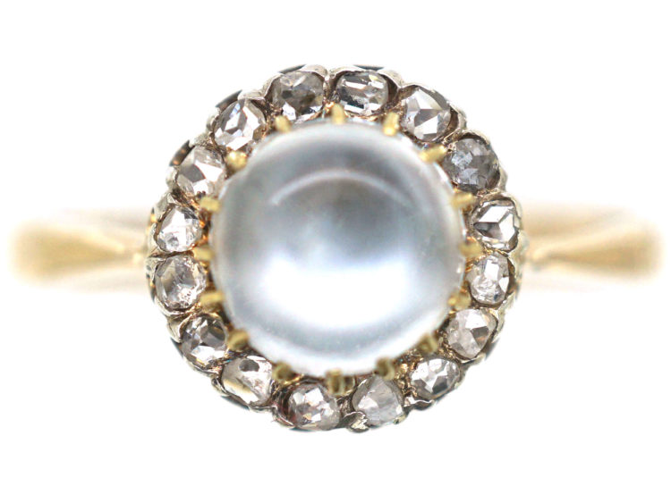 Edwardian 9ct Gold Moonstone & Rose Diamond Ring