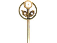 Edwardian 15ct Gold & Natural Split Pearl Flower Tie Pin