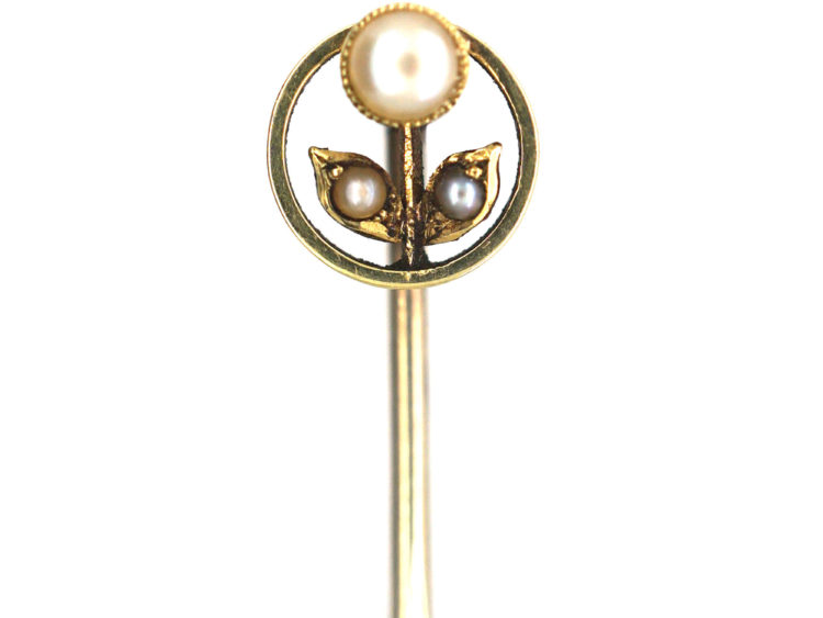 Edwardian 15ct Gold & Natural Split Pearl Flower Tie Pin