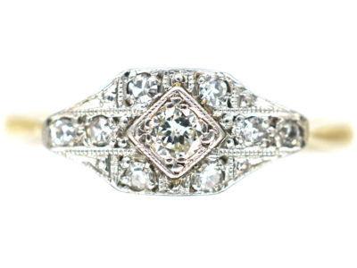 Art Deco 18ct Gold & Platinum Diamond Ring