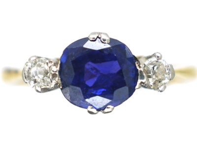 Edwardian 18ct Gold & Platinum, Colour Change Sapphire & Diamond Three Stone Ring