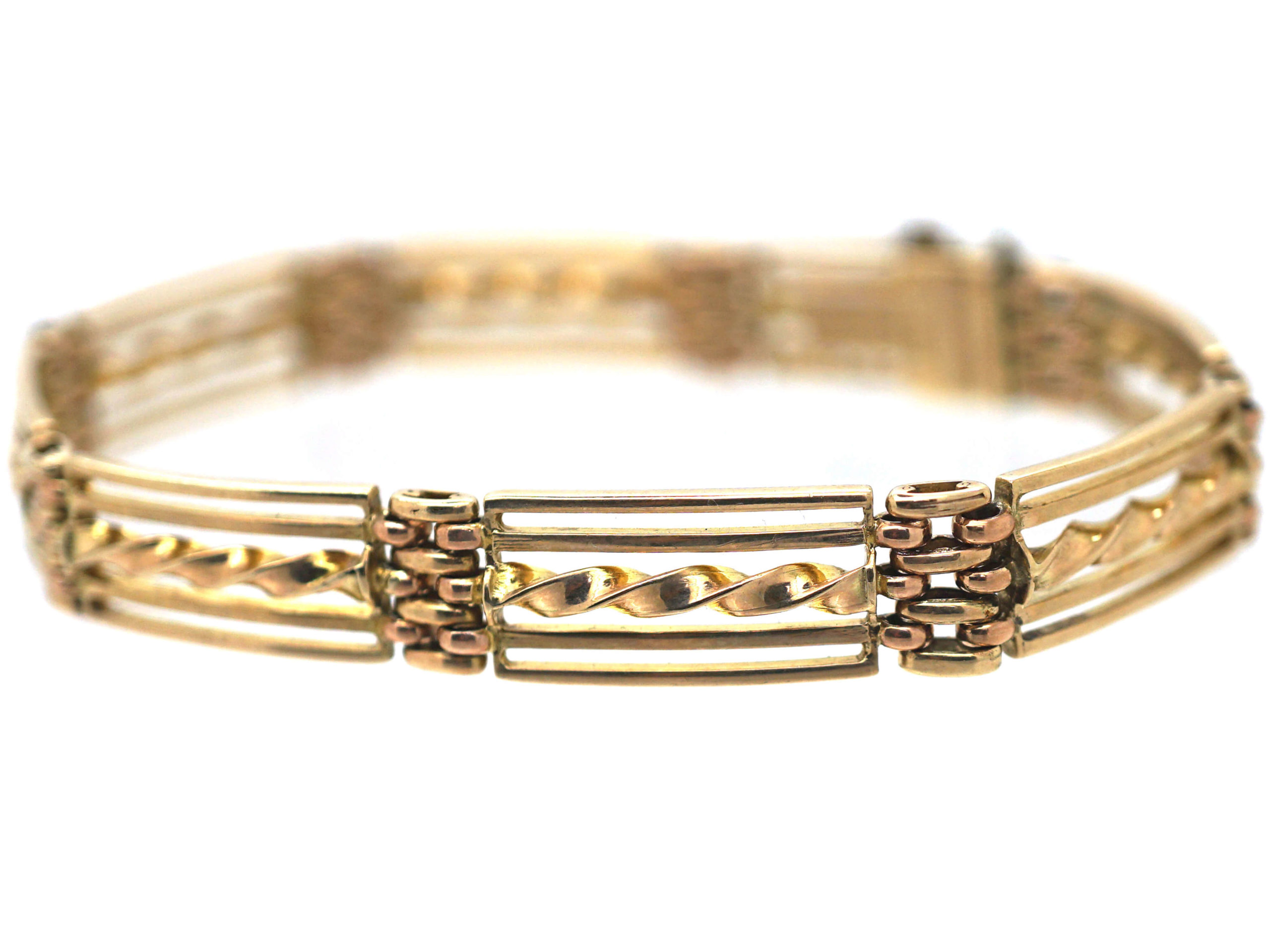 Edwardian 9ct Gold Gate Bracelet with Barley Twist Detail (208N) The Antique Jewellery Company