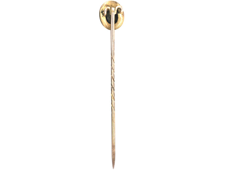Victorian 9ct Gold & Black Enamel & Natural Split Pearl Forget me Not Tie Pin