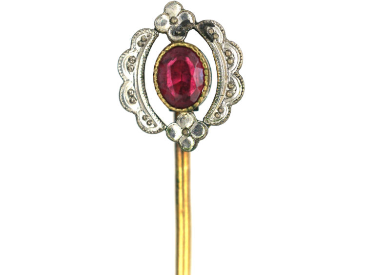Edwardian Silver & Gold Plated Tie Pin with Red Paste