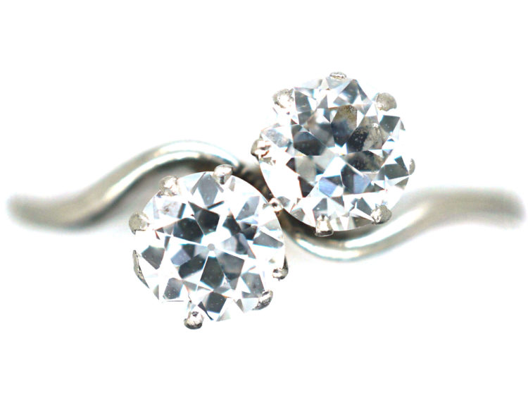 Edwardian Platinum & Diamond Two Stone Crossover Ring