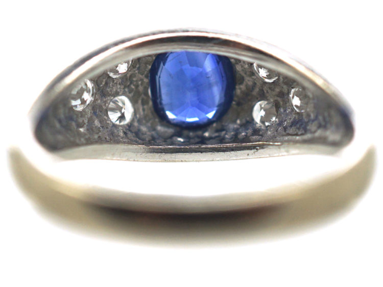 18ct White Gold, Sapphire & Diamond Boat Shaped Ring