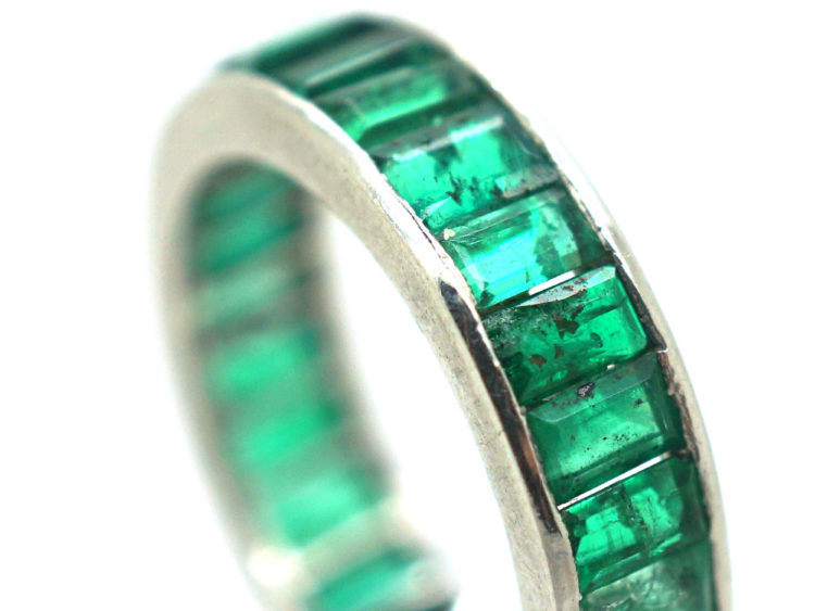 Art Deco 18ct White Gold Full Eternity Ring set with Baguette Cut Emeralds