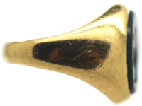 18ct Gold Signet Ring with Bloodstone Intaglio of a Crest of a Man With Sword & Key