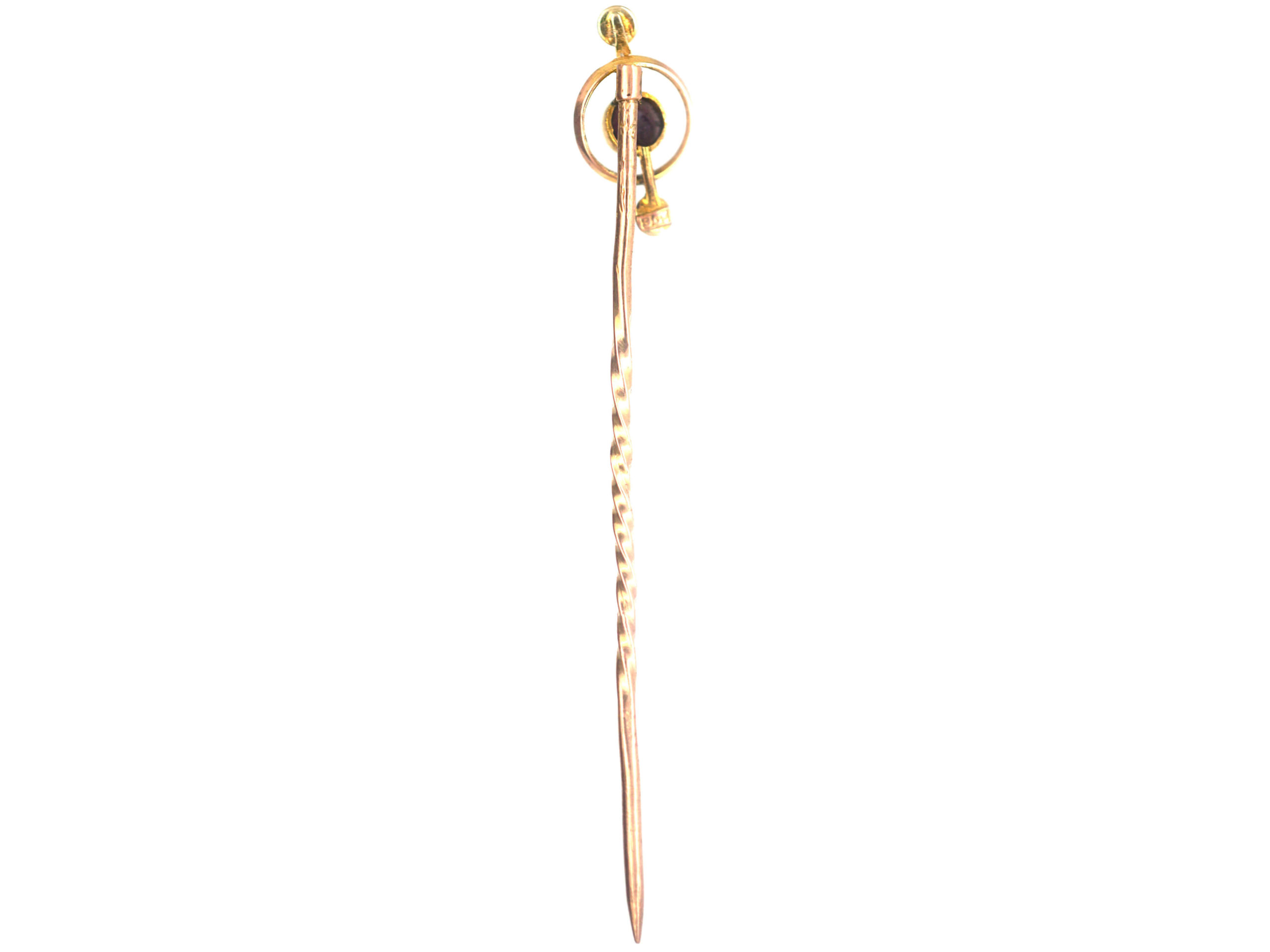 Edwardian 9ct Gold Tie Pin set with a Garnet & Two Natural Split Pearls ...