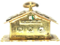 Swiss Chalet 14ct Gold & Enamel Charm with Couple in Bed Inside