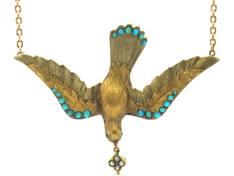 Regency 15ct Two Colour Gold St Esprit Dove Pendant set with Turquoise on 15ct Gold Chain
