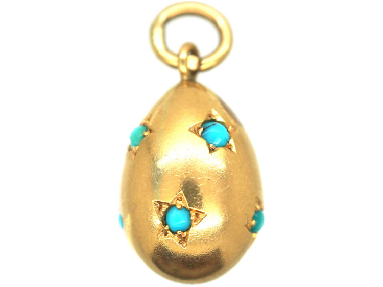Edwardian 15ct Gold Egg Pendant set with Turquoise