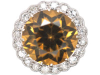 Art Deco Platinum, Zircon & Diamond Large Cluster Ring
