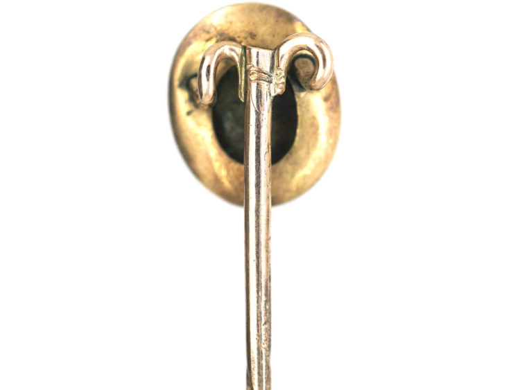 Victorian 9ct Gold & Black Enamel & Natural Split Pearl Forget me Not Tie Pin