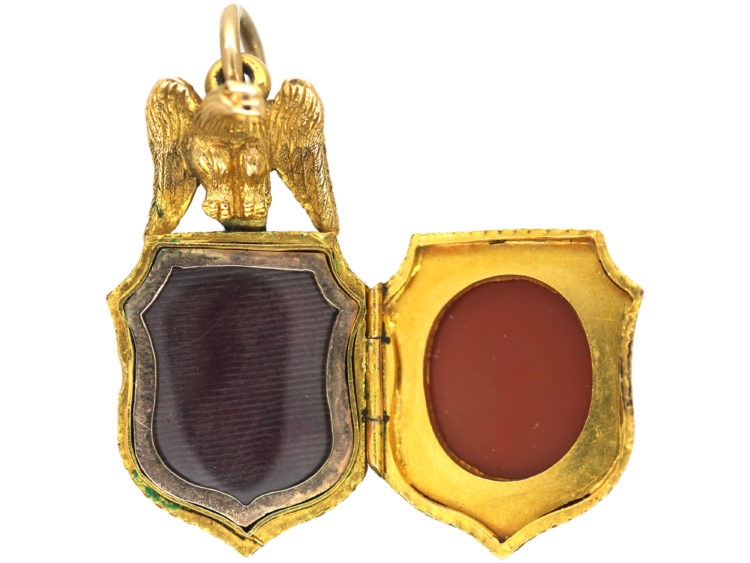 Victorian 18ct Gold Locket set with a Bloodstone & a Carnelian with an Eagle