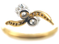 Edwardian 18ct Gold & Platinum, Two Stone Diamond Crossover Ring