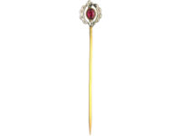 Edwardian Silver & Gold Plated Tie Pin with Red Paste