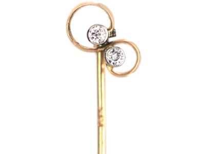Edwardian 9ct Gold & Diamond Two Stone Twist Tie Pin