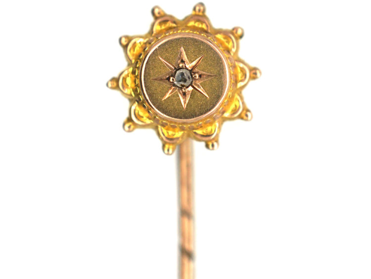 Edwardian 9ct Gold Tie Pin set with a Rose Diamond