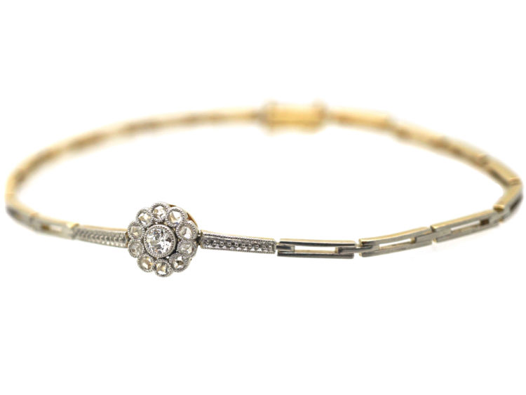 Edwardian 15ct Gold & Platinum, Diamond Cluster Bracelet