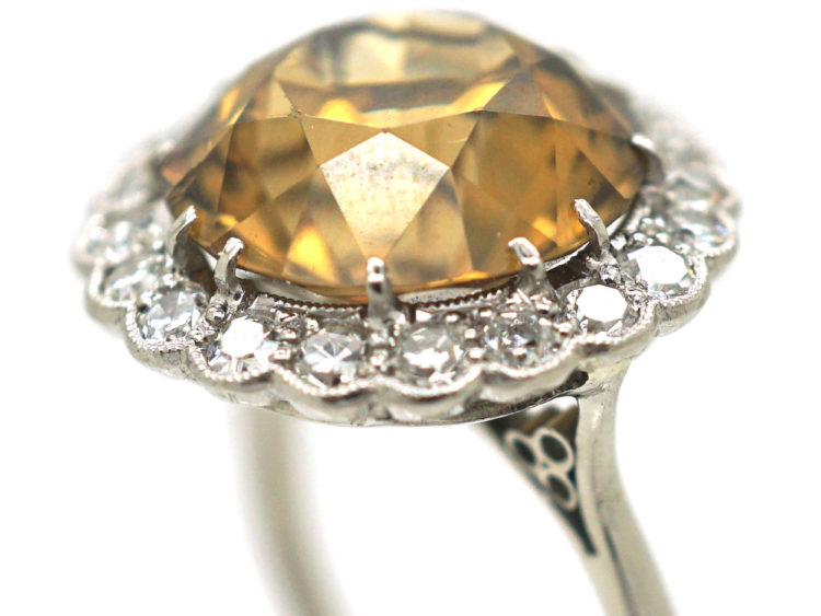 Art Deco Platinum, Zircon & Diamond Large Cluster Ring