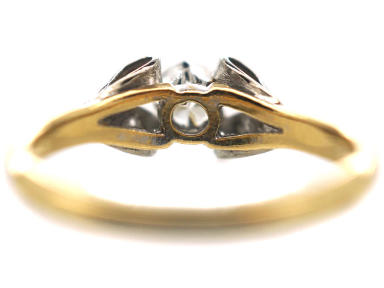 Art Deco 18ct Gold & Platinum, Diamond Solitaire Ring with Bow Shoulders