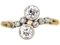 Edwardian 14ct Gold, Platinum & Diamond Crossover Ring