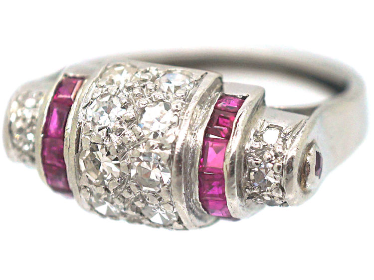 Art Deco Platinum, Ruby & Diamond Rollover Ring