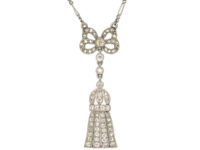 Edwardian Platinum, Diamond Bow & Tassel Pendant on Chain