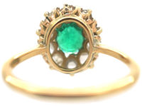 Edwardian 18ct Gold, Rose Cut Emerald & Rose Diamond Cluster Ring