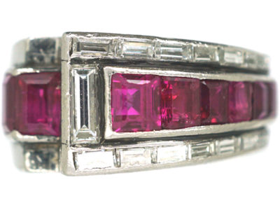 Retro Platinum, Ruby & Diamond Cocktail Ring