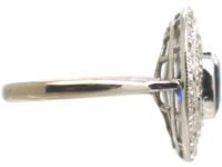Art Deco Platinum Two Row Diamond & Sapphire Cluster Ring