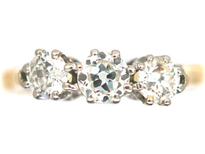 Art Deco 18ct Gold & Platinum Three Stone Diamond Ring