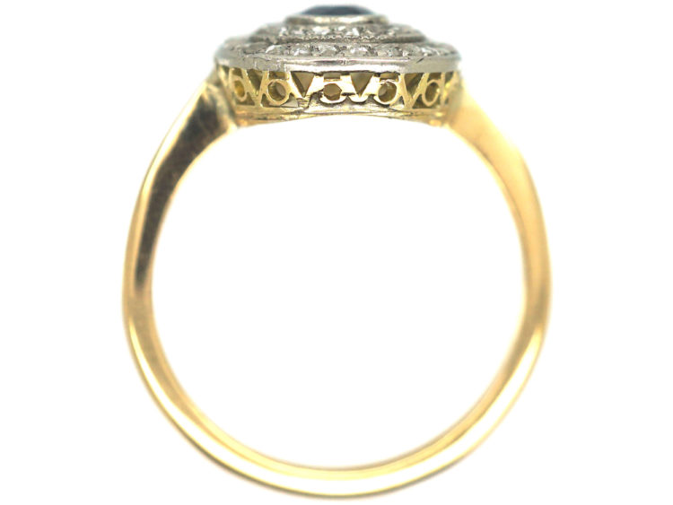 Edwardian 18ct Gold & Platinum, Pear Shaped Sapphire & Rose Diamond Cluster Ring